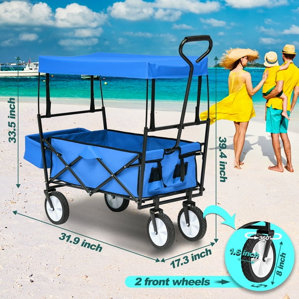 CoSoTower Collapsible Wagon Folding Cart with Canopy Beach Garden