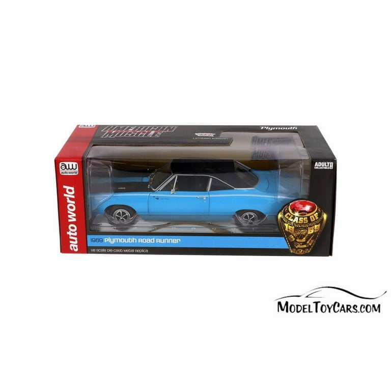 1969 Plymouth Road Runner Hardtop, Petty Blue with Black - Auto World  AMM1184 - 1/18 Scale Diecast Model Toy Car