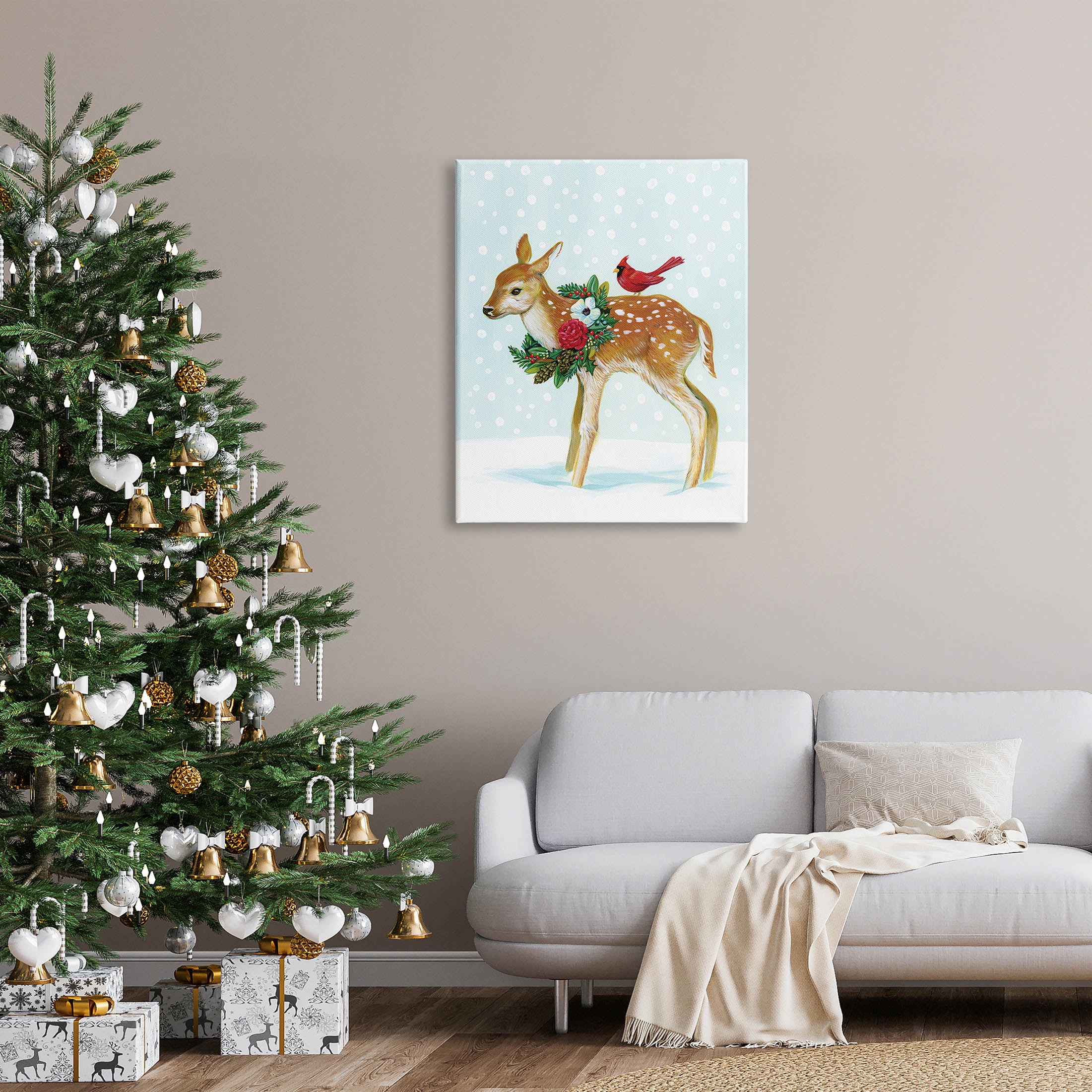 Stupell Industries Snowy Deer Holiday Cardinal Graphic Art Gallery Wrapped Canvas Print Wall Art, Design by Laura Marr