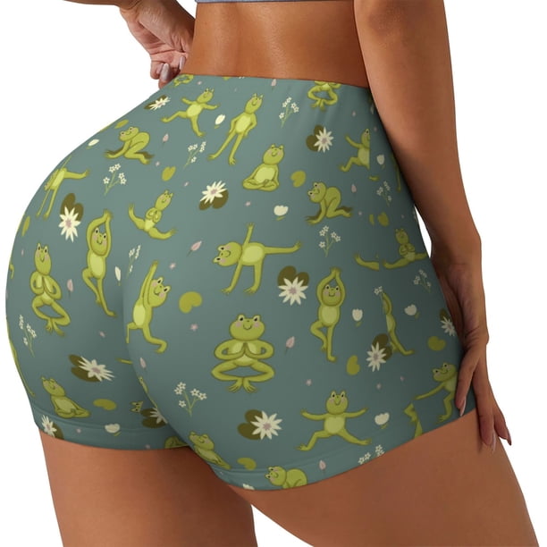 Fotbe Cute Yoga Frogs Shorts Sin Costuras – Shorts Deportivos de Cintura Alta para Mujer, Elásticos para Gimnasio, Yoga, Running o Ciclismo-Large