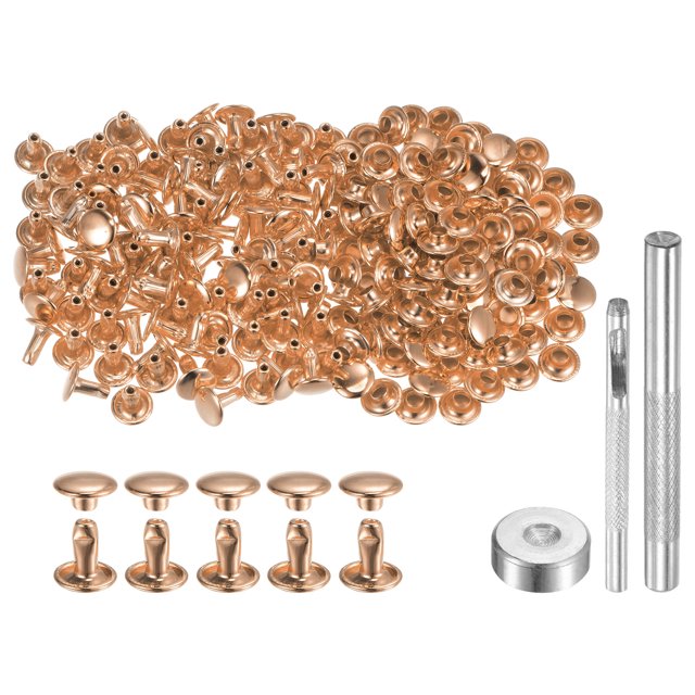 Unique Bargains 100 Sets Leather Rivets 8 x 8mm Metal with 3 Setter Tools, Light Gold Tone