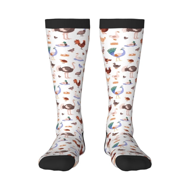Gaeub Chaussettes Design Imprimé Oiseaux de Ferme Chaussettes Hautes Extensibles pour Hommes Femmes Adolescents, Chaussettes de Softball Soccer pour Randonnée, Sport