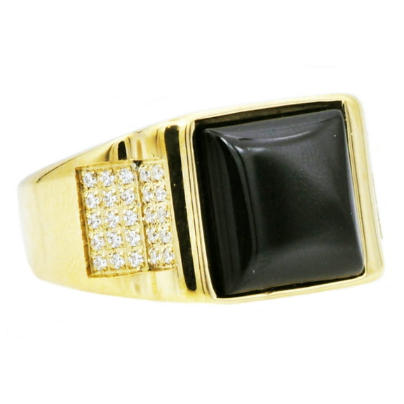 Genuine Onyx And Gold Plated Stainless Steel With Cubic Zirconia Men's Ring