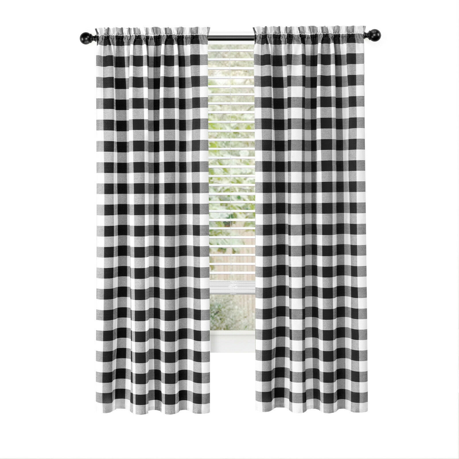 Modern Farmhouse 2 Piece Rod Pocket Large Buffalo Checkered Plaid Curtains - Assorted Colors & Sizes
