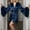 Blue, variant on Women's Satin Mini Robe Faux Feather Trim Long Sleeve V Neck Belted Sleepwear S