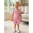 thumbnail image 6 of Loicainy Baby Toddler Girl Summer Outfits Plaid Clothes Set 6 12 18 24 Months 2T 3T 4T Sleeveless Print Tops + Shorts, 6 of 9