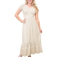 thumbnail image 1 of Robe Maxi à Manches Cap, Bordure en Dentelle, Style Bohème Renaissance Paysanne pour Femme, Beige, Grand, 1 of 5