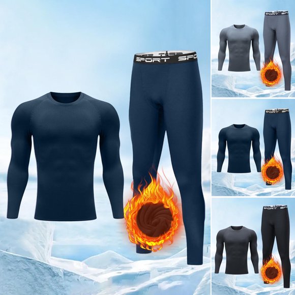 Lekwk Thermal Underwear for Men Plus Size Fleece Lined Set Crewnceck Base Layer Top & Long Johns Stretchy Fitted Soft Cozy Loungewear Fall Winter Cold Resistant Outfits