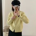 thumbnail image 4 of Cárdigan de punto con cable y botones en forma de corazón con solapa pequeña de estilo coreano para mujer, chaqueta de suéter de punto con cable de estilo dulce nuevo para otoño e invierno, 4 of 5