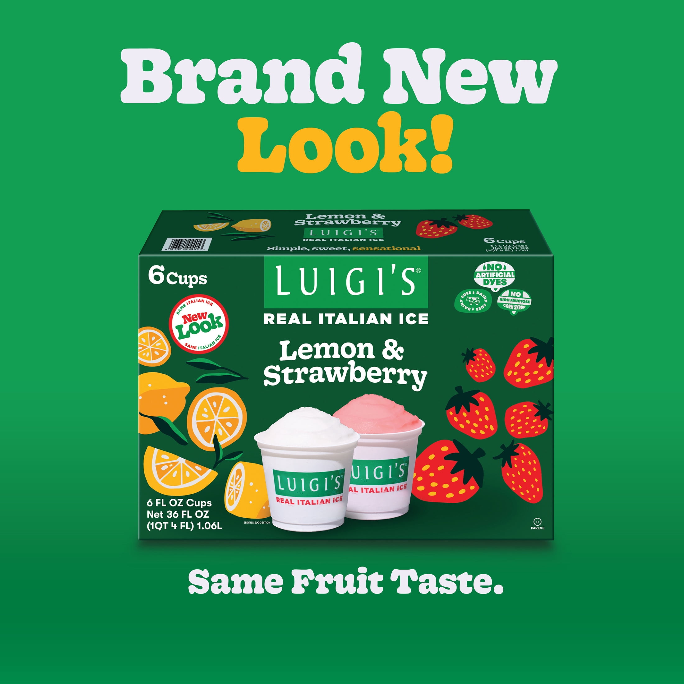 Luigi's Lemon & Strawberry Real Italian Ice, 6 fl oz, 6 Count, (Frozen)