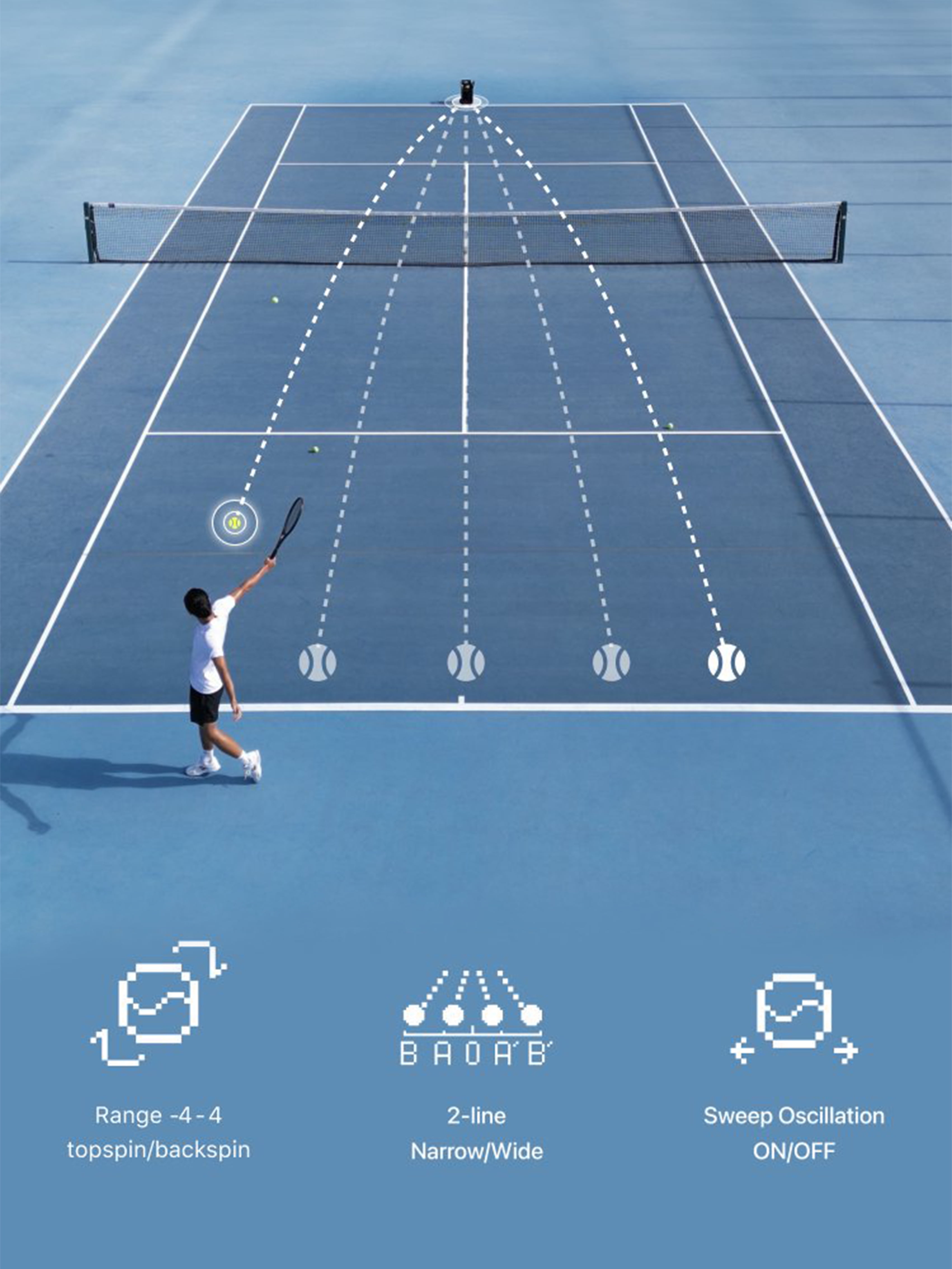 Nisplay N3 - Portable Tennis Ball Machine with App control and horizontal oscillation