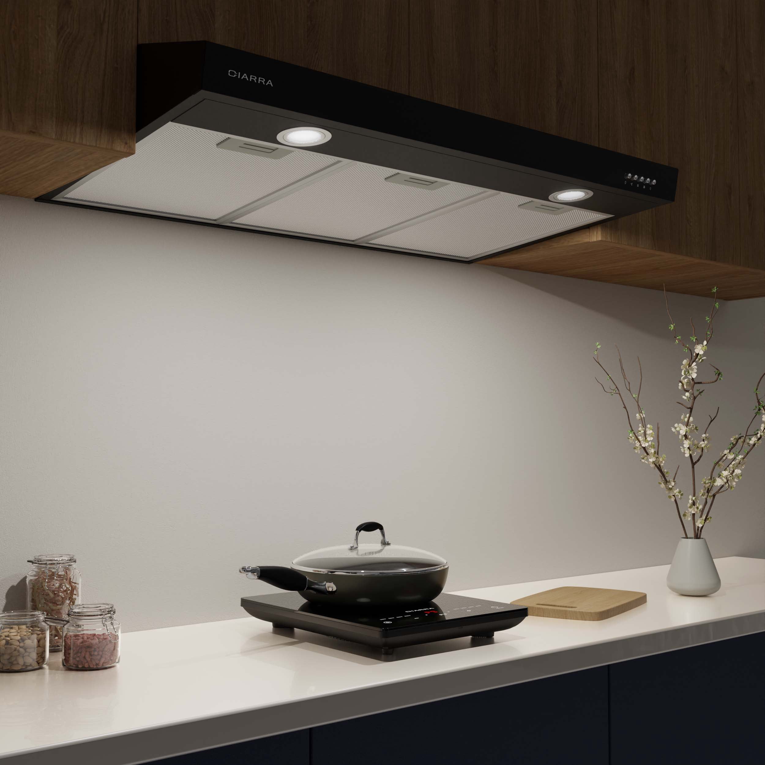 CIARRA Black Range Hood 30 inch Under Cabinet with Ductless Ducted Convertible Slim Kitchen Hood CAB90575
