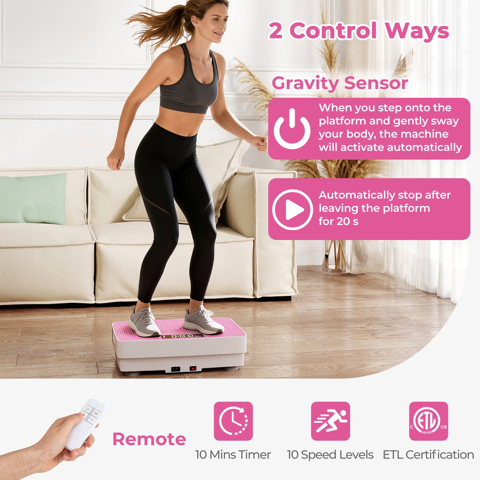 Gymax Vibration Plate Exercise Machine w/Gravity Sensor Remote Control for Home Gym Pink
