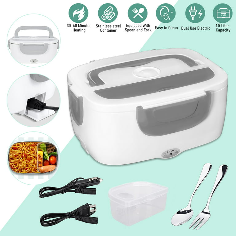  AsFrost Electric Lunch Box for Car/Truck Home/Work/Office,  12V/24V/110V 60W Portable Food Warmer Heated Lunch Box for Men & Adults  With 304 Stainless Steel Container 1.5L, Leak Proof, SS Fork Spoon: Home