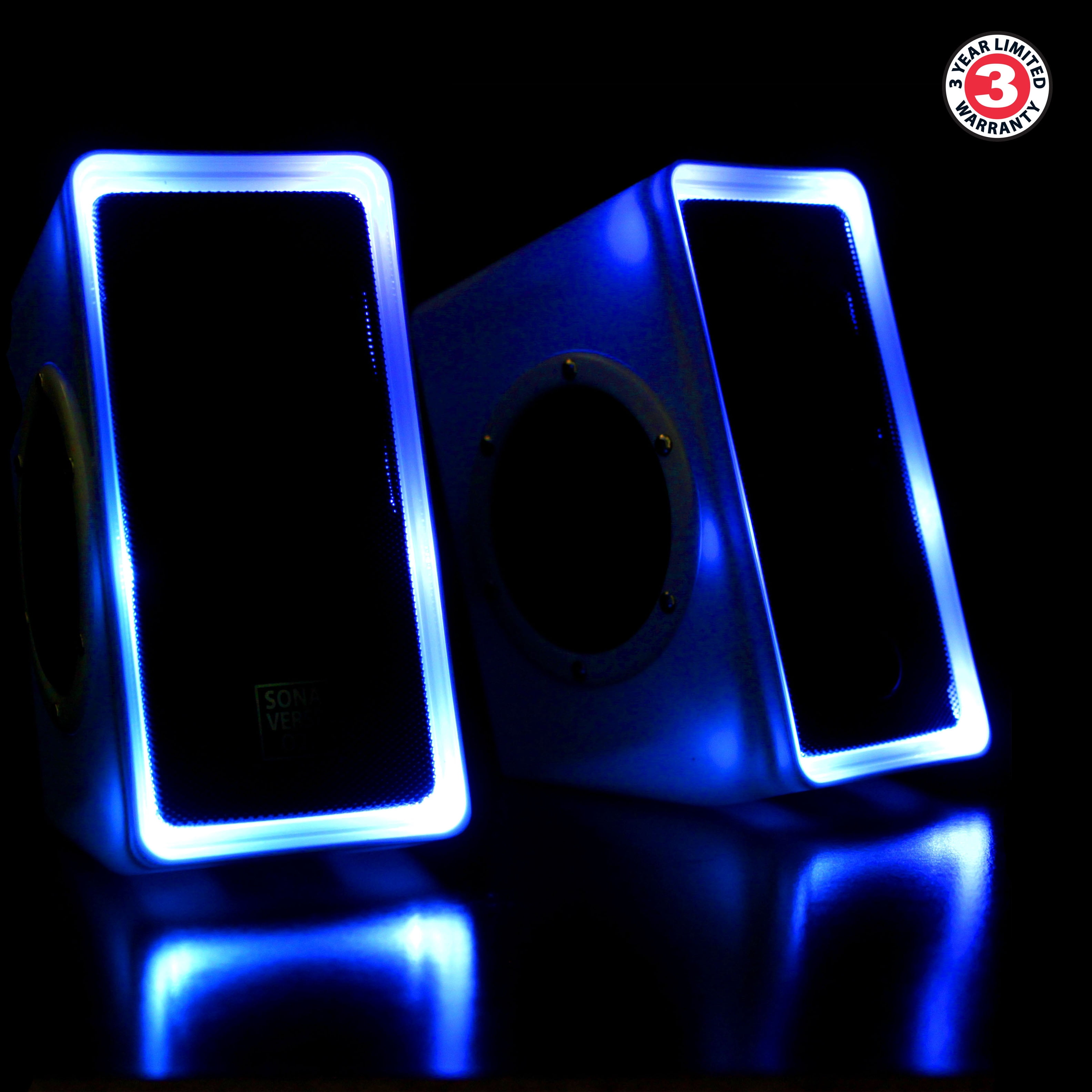 GOgroove SonaVERSE O2i Speakers for PC with AUX Input, Volume Dial, Stereo Audio (White with LEDs)