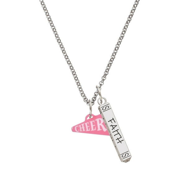 Delight Jewelry Acrylic 3/4" Pink Cheer Megaphone Silvertone Believe Faith Prayer Hope Bar Charm Necklace, 23"