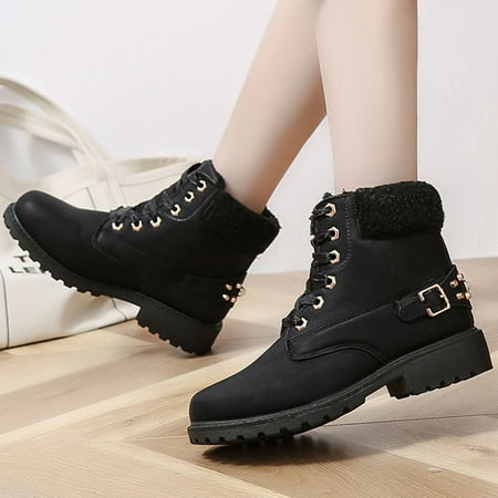

Women Solid Lace Up Boots Casual Ankle Boots Round Toe Shoes Winter Snow Boots