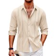 thumbnail image 1 of UKAP Mens Shirts Lapel Neck Blouse Button Down Tops Regular Fit Work Tunic Shirt Khaki 4XL, 1 of 8