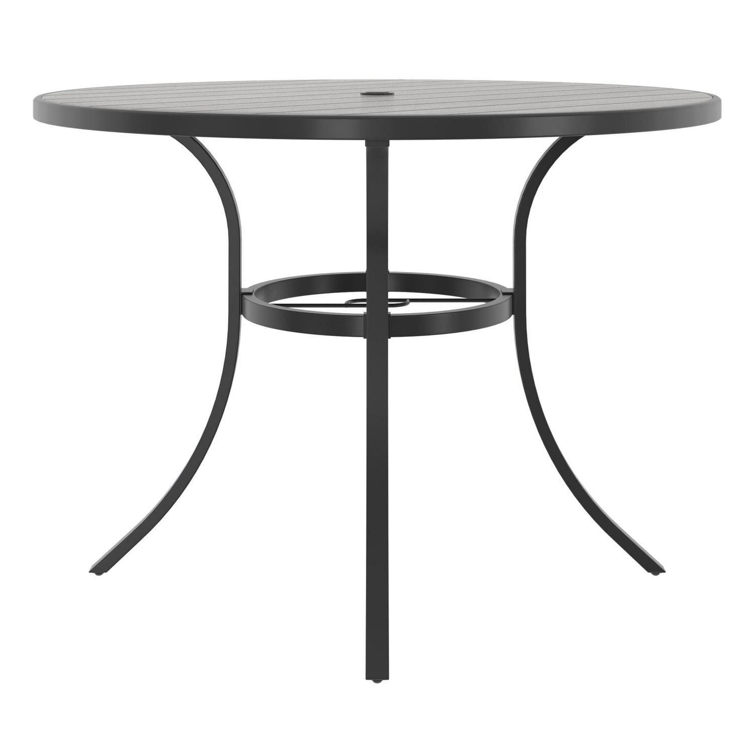 HOMETRENDS 40-Inch Round Steel Outdoor Dining Table, Black, All-season resin wood