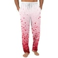 thumbnail image 2 of Men's Drawstring Pocket Cuffed Print Pants, Valentine's Day Casual Home Sleep Pants for Gift, Holiday and Cozy Wear,Pink,L, 2 of 7