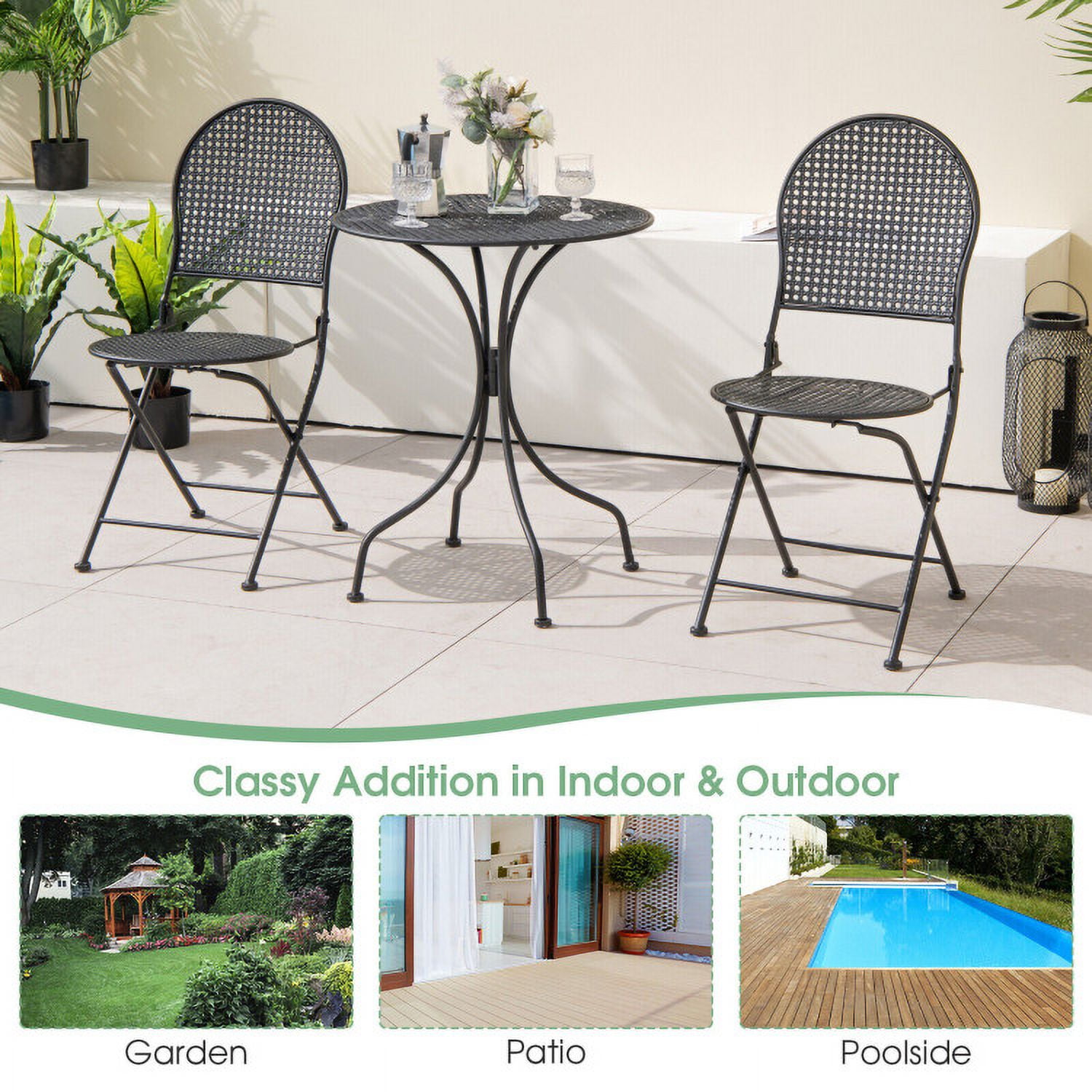 Aimee Lii 3 Pieces Patio Bistro Set Outdoor Conversation Furniture Table and Folding Chair, Outdoor Patio Furniture