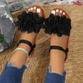 thumbnail image 3 of Rokment Women's 3D Lace Flower Flat Dress Sandals Boho Beach Summer Fashion Casual Low Heels Elastic Strap Slingback Walking Sandals for Comfortable Vacation Black Size 9.5, 3 of 8