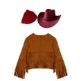 thumbnail image 2 of iiniim Girls Cowboy Cowgirl Halloween Costume Wild Western Sheriff Tassels Fringe Coat with Bandana Hat Outfits Brown&Red 14, 2 of 7