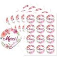 thumbnail image 1 of Etiquetas adhesivas redondas de agradecimiento Merci de 1,97 pulgadas, autoadhesivas, con diseño floral de acuarela, para fiestas, 60 unidades, para regalos de fiesta, sellos de sobres y bolsas de, 1 of 6
