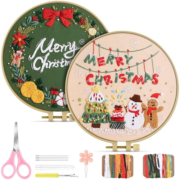 Kit de bordado TINDTOP, juego de manualidades navideñas con aros de 20 cm