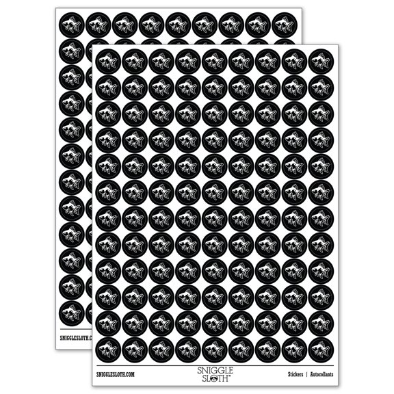 Fancy Pet Goldfish 200 Round Stickers - Black - Gloss Finish - 0.50" Size