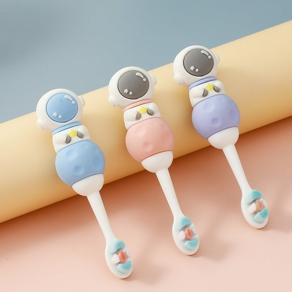 3-piece set children's cartoon astronaut ten thousand hair toothbrush 2-3-6-9 years old baby manual soft silicone toothbrush does not hurt the gums