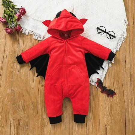 

QISIWOLE Newborn Baby Girls Boys Cute Halloween Cotton Zipper Romper One Piece Playsuit Bat Sleeve Jumpsuit Hat Hoodie Outfits（3-24 Months） Savings