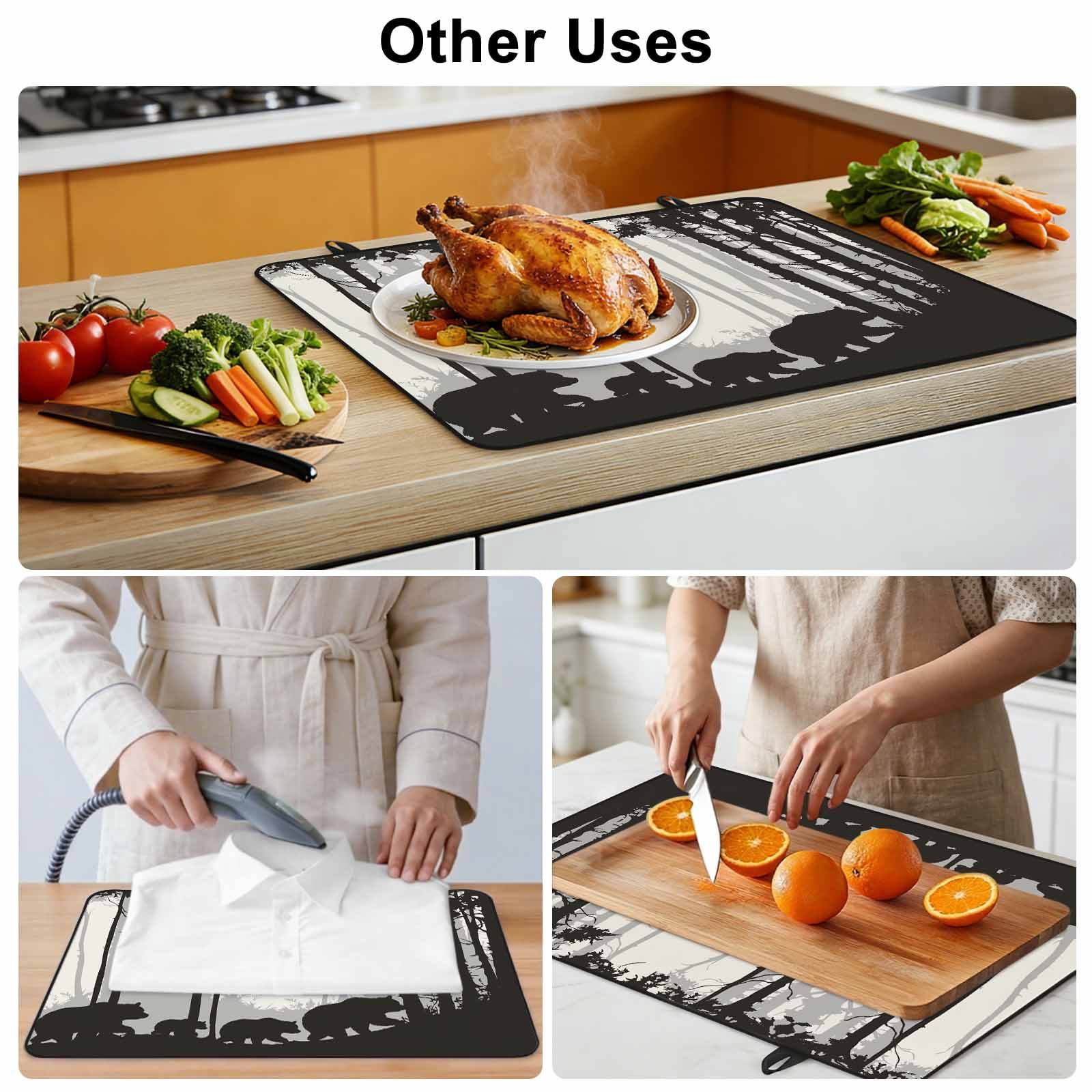 Forest Bear Stove Top Cover for Electric Stove, Heat-proof & Non Slip Glass Top Stove Cover Protector, Black Grey Country Farmhouse Nature Tree Kitchen Flat Cooktop Rubber Mat 24x21 Inches