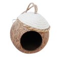 thumbnail image 1 of Casas decorativas para pájaros de exterior, comederos grandes para pájaros, nido para mascotas de cáscara de coco natural, nido de cría de coco, cama para mascotas con cuerda rosa., 1 of 6
