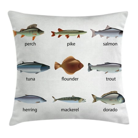 Tenba Rain Cover (Ocean Animal Decor Throw Pillow Cushion Cover, Group of Fish with Perch Tuna Pike Flounder Mackerel Trout Aquatic Artwork, Decorative Square Accent Pillow Case, 18 X 18 Inches, Multi, by)
