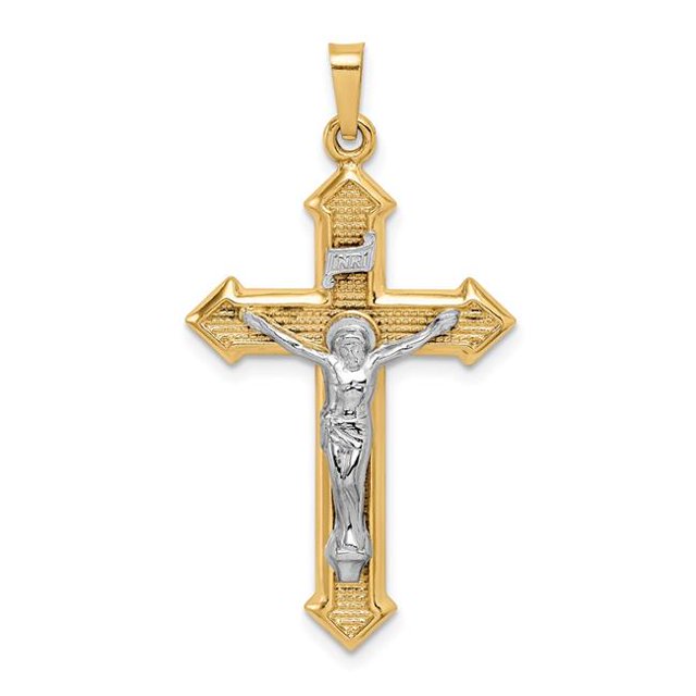 Quality Gold XR1659 14K Two-Tone Polished & Textured Inri Crucifix Pendant