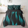 thumbnail image 2 of jejeloiu Modern Geometric Striped 7-Piece Bedding Comforter Set,Black Cyan King Bedding Sets For Girls Kids Reversible, 2 of 8