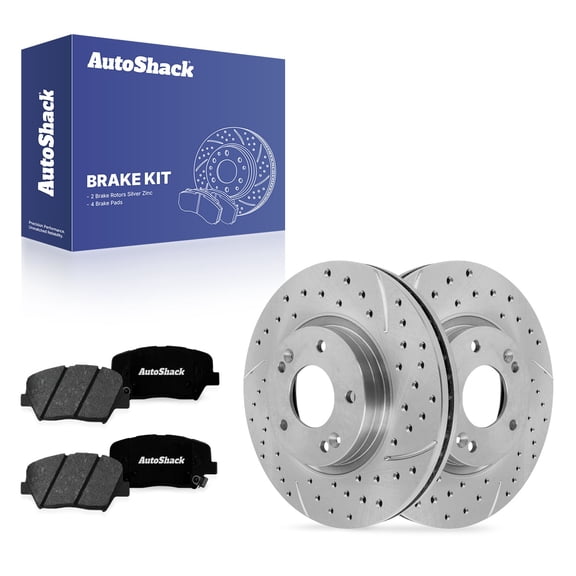 AutoShack Front Drilled & Slotted Brake Rotors Premium Ceramic Brake Pads | Replacement for 2011-2013 Kia Sorento 2010-2012 Hyundai Santa Fe | Silver Zinc Coated | 6-PC Brake Kit | SilverShield Pro