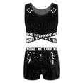 thumbnail image 3 of iixpin Kids Girls Sequins 2 Pieces Ballet Dance Sport Outfit Tank Top with Shorts Set Dancewear Performance Costume Black 6, 3 of 6