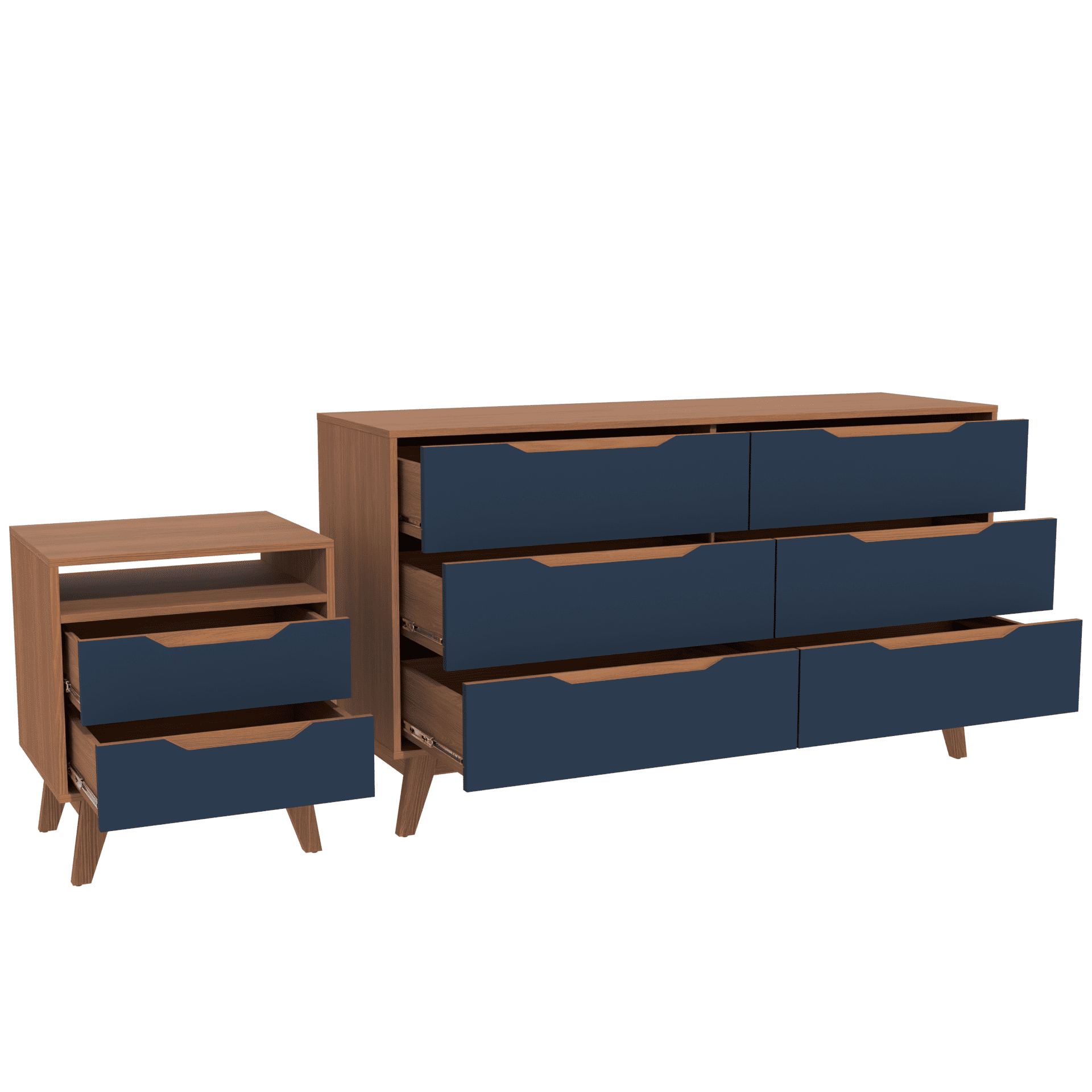 Kappesberg Bedroom Furniture Set with 6-Drawer Dresser and 2-Drawer Nightstand Golden Oak/Blue – Modern Storage Combo