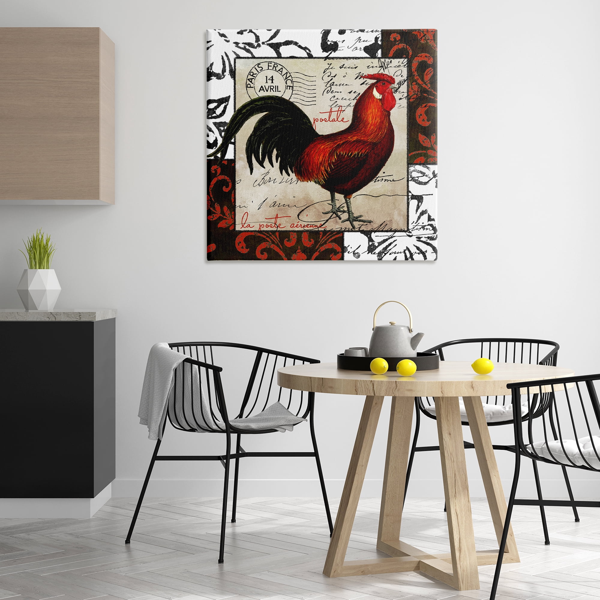 Stupell Industries Rooster & Vintage Post Animals Painting Wrapped Canvas Art Print Wall Art, 36 x 36