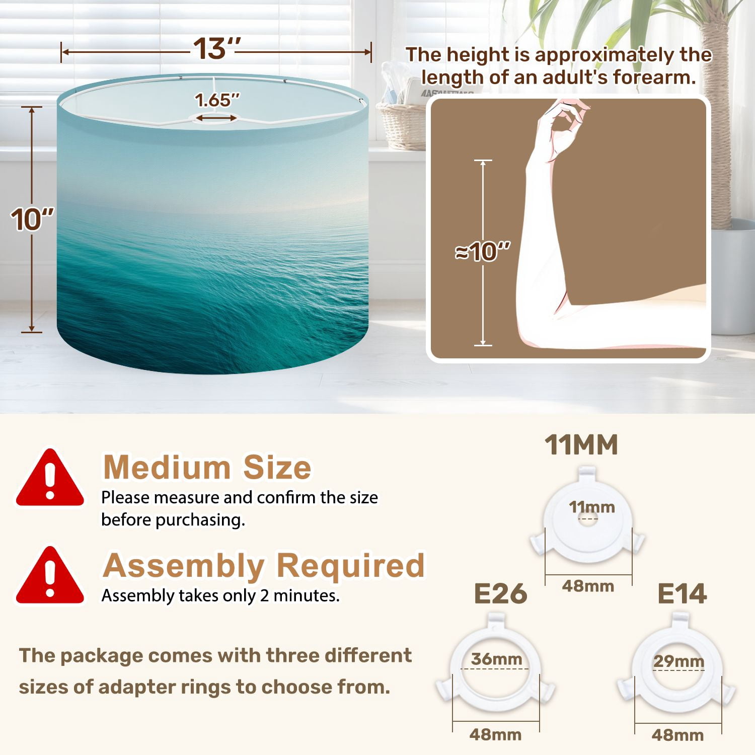 Drum Lampshades 13"x13"x10" turquoise cement concrete Light Shade for Table Lamps Floor Lamp Shades Replacement Assembly Required