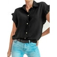 thumbnail image 3 of STARVNC Women Lapel Neck Ruffled Sleeve Single Breasted Solid Color Top, 3 of 4