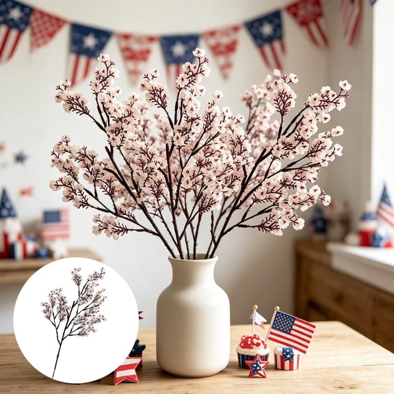 Hioyaky 3Pc White Babys Breath Artificial Flower Floral Arrangement Bulk 4Th Of July Independence Day Decoration For Home Indoor Table Vase Wedding