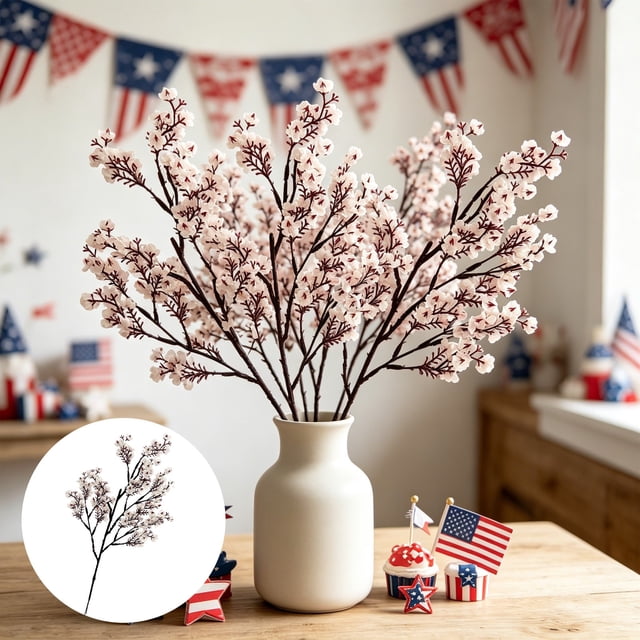 Ramo de flores de seda artificiales con flores de ciruelo y paniculata | Centro de mesa floral artificial realista con tallos flexibles