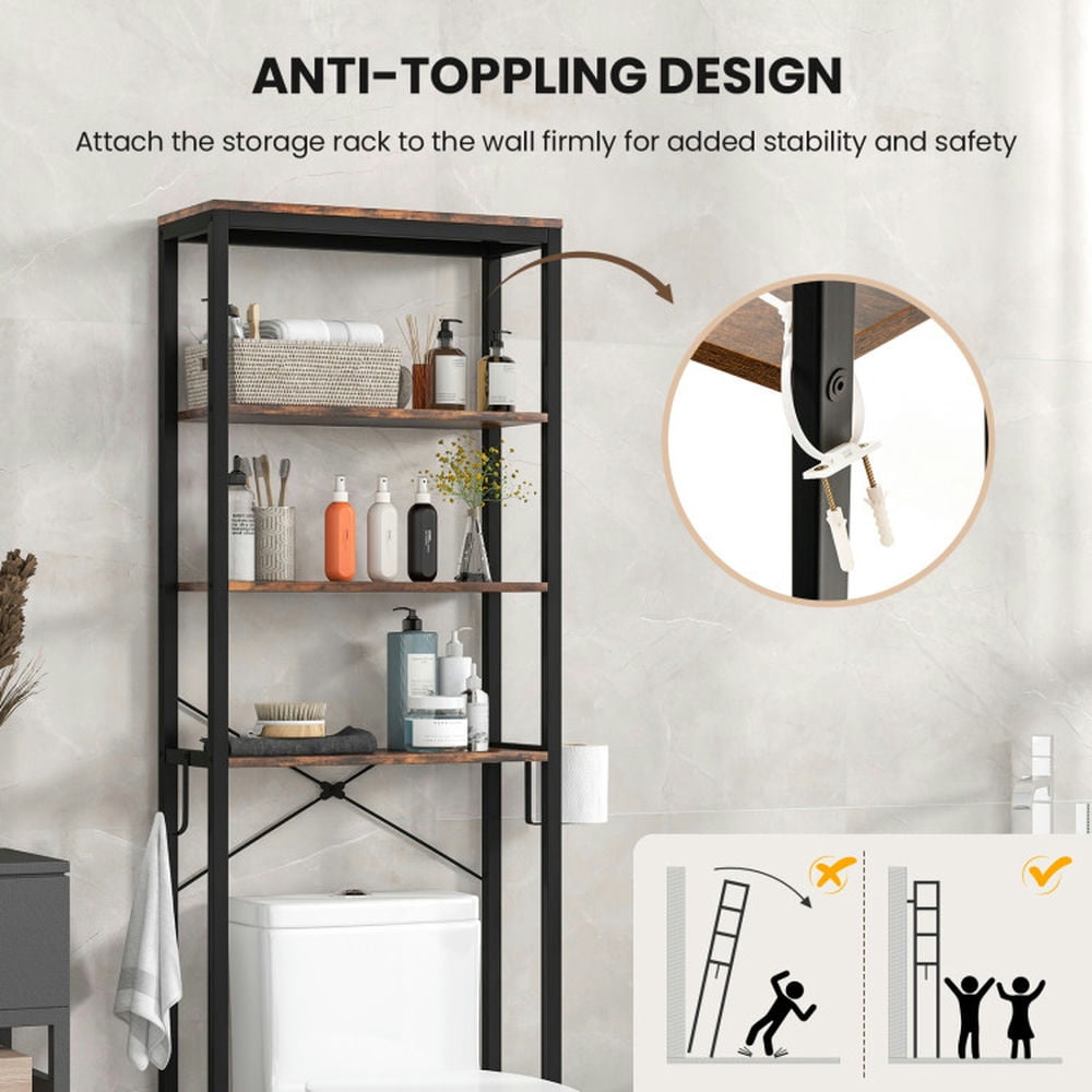 Finihen Toilet Storage Rack, Towel Rack, Towel Holder, 4-Tier Freestanding Over the Toilet Storage Rack, for Bathroom, Rustic Brown
