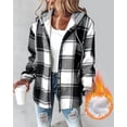 thumbnail image 3 of ChicMe Jackets for Women Plaid Print Hooded Long Sleeve Shacket Fleece Lined Lightweight Casual Jacket Black-L, 3 of 9