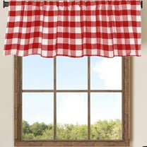 Opehuo Buffalo Plaid Rod Pocket Valance,Semi Sheer Window Curtains 55.12"x15.35",Rod Pocket Valance Treatment for Kitchen Farmhouse Bathroom Living Room,Red & White