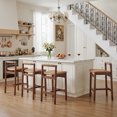 thumbnail image 5 of Zesthouse 25.8" Wooden Counter Height Stools Set of 2, Mid Century Bar Stools with Paper Cord Backrest & Walnut Tone Wood Legs, Farmhouse Faux Leather Upholstered Barstools for Kitchen Island, Brown, 5 of 12