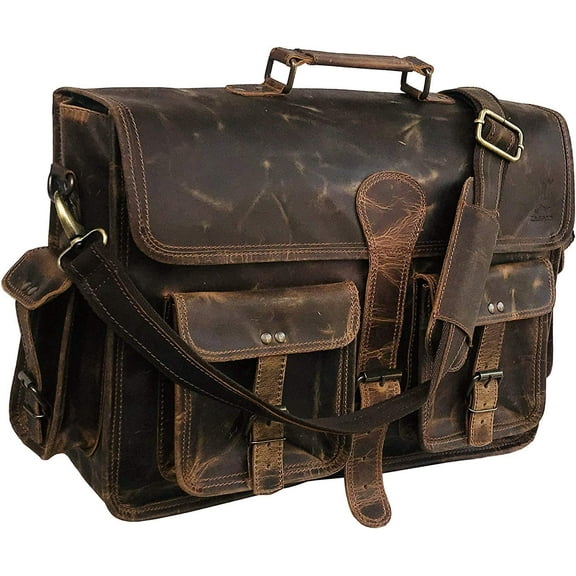 Leather 14 Inch Laptop Messenger Bag Vintage Briefcase Satchel for Men and Women
